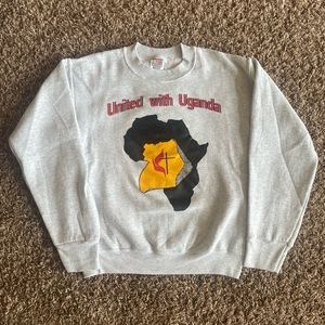 Vintage United With Uganda Sweatshirt Crewneck Grey/White FOTL Mens Size Small